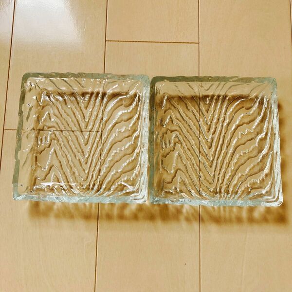 四角いお皿2枚組　昭和レトロ ガラス皿