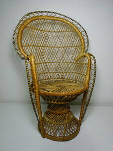 京都10☆【ラタン ドールチェア】 籐の椅子 高40cm 良品 ハイバックチェア ピーコックチェア エマニュエルチェア 