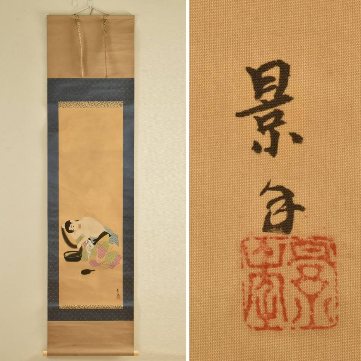 T10643 Keinen Beautiful Woman Hanging Scroll: Genuine, Painting, Japanese painting, person, Bodhisattva