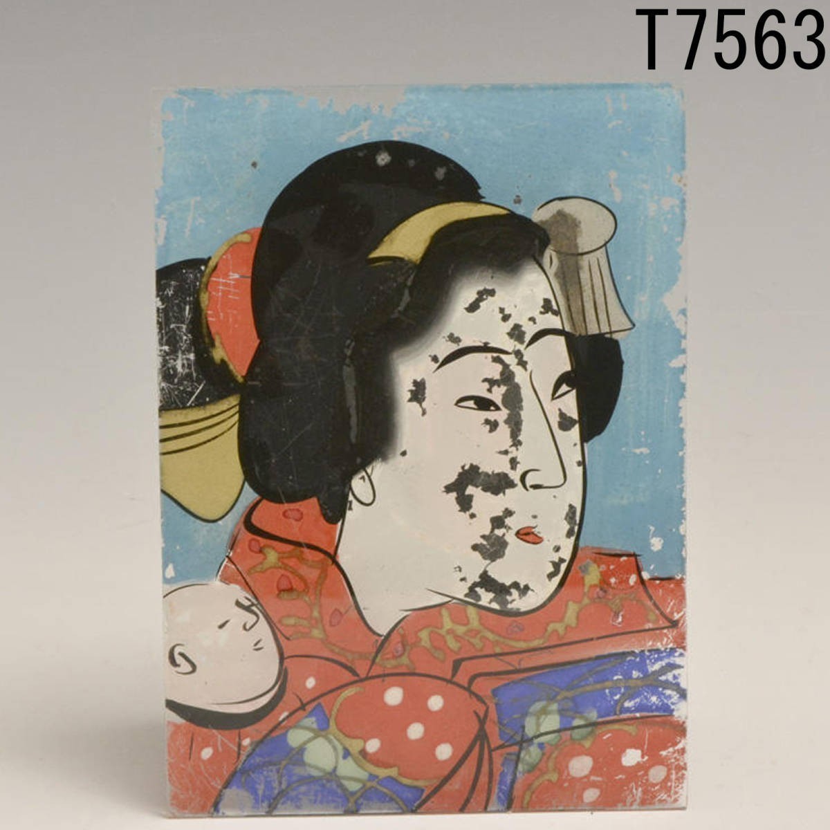T07563 Glass painting Ukiyo-e: Genuine, Painting, Ukiyo-e, Prints, Portrait of a beautiful woman