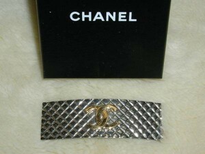 ☆送料無料☆CHANEL　シャネル シルバーメッシュ＆ゴールドCOCOマーク　バレッタ（USED）