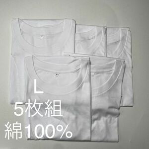 5枚組 L クルーネック Tシャツ 綿100% 白 ホワイト 丸首 半袖 アンダーウエア 男性 紳士 下着 メンズ インナー シャツ 半袖 シャツ