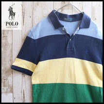 【USED】 ポロラルフローレン POLO RALPH LAUREN ポロシャツ 刺ロゴ ボーダー柄 90s USA 古着 Mサイズ相当 ☆送料無料☆_画像1