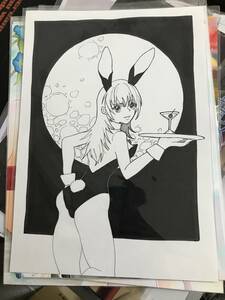 Art hand Auction お月見バニーガール手書きイラスト, コミック, アニメグッズ, 手描きイラスト