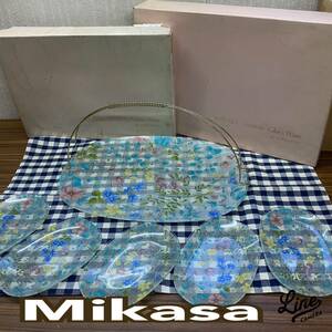 未使用 ◆mikasa Fashion Glass Ware ◆ メロディーガーデン（吊手付）デザート皿 大 小セット 