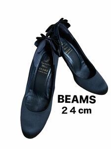 【現品限り】BEAMS◆SEPTEMBER MOON/バックヒールリボンパンプス　ブラック　24cm 