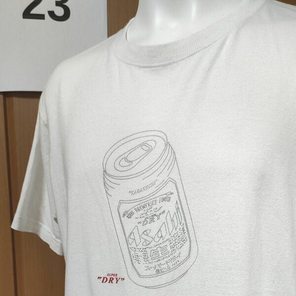 アサヒスーパードライ半袖TシャツM-L　ホワイト　前後プリント入り　ASAHI SUPER DRY　生ビール缶350ml