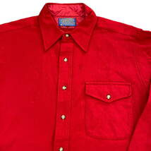 70s USA製 PENDLETON ウールシャツ M レッド 長袖 シャツ ボタンシャツ 無地 エルボー ペンドルトン ヴィンテージ_画像2