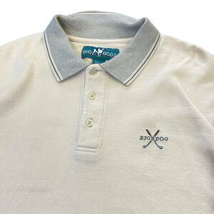 90s BIG DOGS ポロシャツ L ベージュ ゴルフ ワンポイント ロゴ 刺繍 ビッグドッグ イヌ アニマル 動物 半袖 シャツ