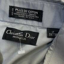 80s USA製 Christian Dior MONSIEUR ボタンシャツ 17 34-35 無地 グレー 長袖 ボタンダウン シャツ クリスチャン ディオール ヴィンテージ_画像3