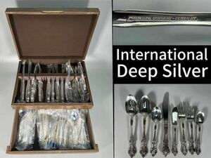 N0833 International Deep Silver SILVERPLATE 銀製 アンティーク カトラリーセット 食器 収棚付 ナイフ スプーン フォーク シルバー 