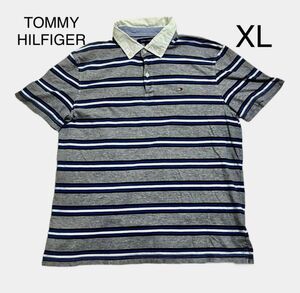 TOMMY HILFIGER トミーヒルフィガー　ポロシャツ　サイズXL 半袖　ボーダー　ボタンダウン　メンズ