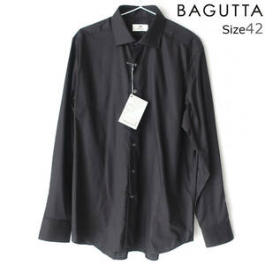 新品 未使用 BAGUTTA バグッタ 最高級 メンズ ドレスシャツ 織柄 シャドー柄 長袖シャツ ボタン シャツ 黒 ブラック 42 XL ～ 2XL 2L 3L