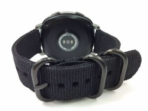 ナイロン製ミリタリーストラップ 交換用腕時計ベルト 黒Xブラック 20mm