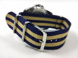  nylon made military strap nato type cloth belt wristwatch navy X beige stripe 22mm