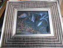 絵8058木-ビイドロ画　　魚族　　約28×23.5cm_画像1