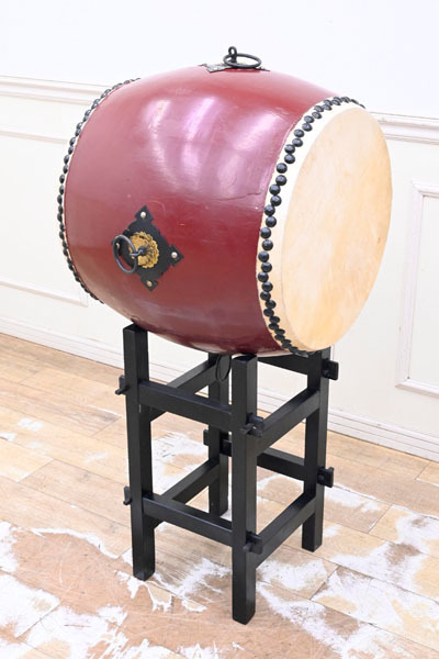 □和太鼓 和楽器 平太鼓 太鼓台 台座 直径約42cm 高さ約19cm 打楽器