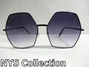 X3I062■本物■ NYS Collection ブラック ヘキサゴンデザイン 個性的 サイズかなり大きめ サングラス メガネ 眼鏡 メガネフレーム