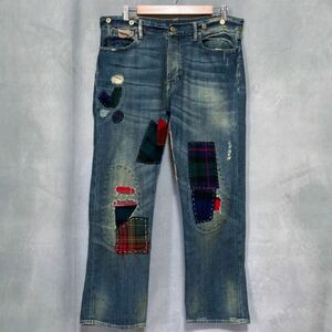 希少 一点物 POLO Ralph Lauren ポロラルフローレン PATCHWORK DENIM PANTS ツィード 襤褸 パッチワーク デニム パンツ ジーンズ W35/L30