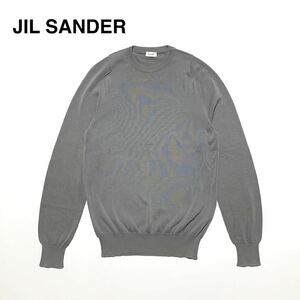 ☆良品 ジルサンダー JIL SANDER 切替 クルーネック コットン 長袖 ニット セーター グレー size 44 イタリア製 カットソー