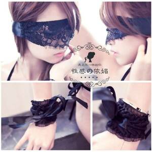  soft SM. lovely production race eye mask & cuffs ( hand pills ) eyes ... bundle .. sexy cosplay Gothic and Lolita black 