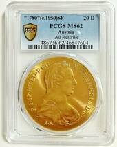 TOP POP 1780 1950 SF オーストリア マリアテレジア 20ダカット 大型 金貨 PCGS MS62 72.9 g リストライク アンティークコイン_画像1