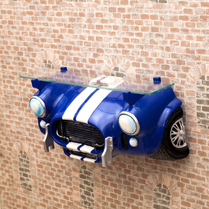 ウォールシェルフ 壁面 壁 ラック シェルフ 飾り棚 棚 車 デザイン おもしろ インテリア ガラス天板 コレクションラック 青 ブルー