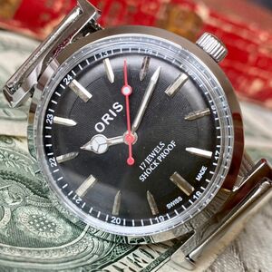 【動作良好】★送料無料★ オリス ORIS メンズ腕時計 ブラック シルバー 手巻き ヴィンテージ アンティーク