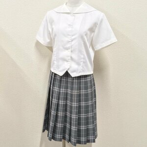 A3(中古)栃木県 宇都宮文星女子高校 女子制服2点 /9/W60/丈57/セーラーブラウス/夏スカート/esse scoula/グレーチェック柄/学生服/卒業生品