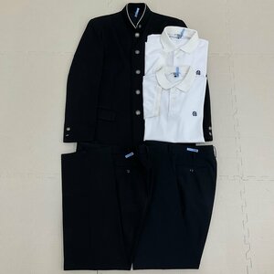 US739 (中古) 北海道 函館商業高校 男子学生服 5点セット /指定品/170A/L/W73/学ラン/ポロシャツ/ズボン/FUJIYACHT/黒/夏冬/制服/中学校/