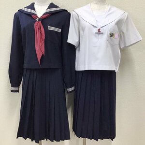 O6/(中古)兵庫県 中部中学校 女子制服5点 /12/M/W69/セーラー/スカート/スカーフ/夏服/冬服/紺/白/しもかわ/NIKKE/女子学生/学生服