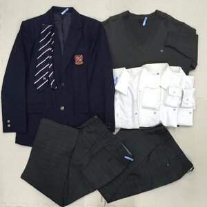 A49/T832( used ) Tochigi prefecture . raw high school man . uniform 9 point /170A/M/L/W73/W79/ blaser / sweater / shirt / trousers / necktie /MINDNOTE/ navy blue / gray /. industry raw goods 