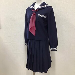 O30/(中古)兵庫方面 校名不明 女子制服3点 /11/W63/丈57/冬セーラー/冬スカート/スカーフ/NIKKE/KANKO/紺/赤/中学校/高校/女子学生/学生服