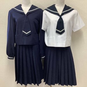 I35/Y(中古)山形県 山形市立 第一中学校 女子制服8点 /165A/W66/セーラー/スカート/ダービータイ/夏冬/合服/白1本ライン/紺/白