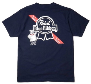新品タグ付き Cookman Pabst Blue Ribbon Chef 半袖Tシャツ ネイビー L クックマン パブストブルーリボン Tee ビール