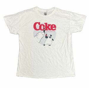 アメリカ古着 ドミニカ製 GILDAN Tシャツ コカ・コーラ Coke ATLANTA シロクマ ペンギン プリント 白 L [l-0775]