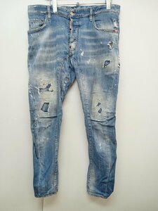 [12B-59-039-1] DSQUARED2 ディースクエアード D2 デニム ボタンフライ クラッシュデニムパンツ インディゴ S74LB0430 サイズ50