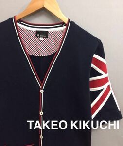  Takeo Kikuchi TAKEO KIKUCHI deer. . cardigan Union Jack navy M size ~V