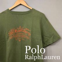 ポロラルフローレン Polo Ralph Lauren Ｔシャツ 半袖 丸首 グリーン カーキ プリント オレンジ メンズ Mサイズ インパクト21 ～◇_画像1