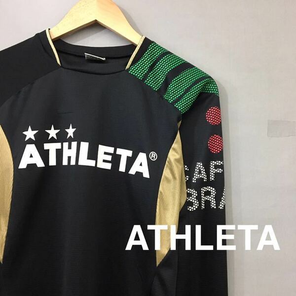 アスレタ ATHLETA サッカー プラクティスシャツ 長袖 プルオーバー ビッグプリント ポリエステル100% 黒 メンズ 男性用 Sサイズ ♭▽