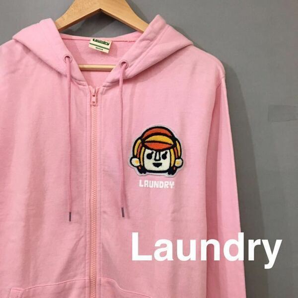 ランドリー Laundry スウェットジップパーカー 長袖 フード ワッペン 綿100% ポケット ピンク メンズ 男性用 Mサイズ ♭▽