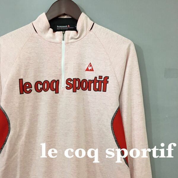 【美品・良品】ルコック le coq sportif ゴルフウェア golf デサント DESCENTE ハーフジップ プルオーバー 長袖 ピンクレッド Mサイズ ♭□