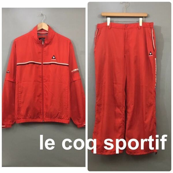 ルコック le coq sportif ゴルフgolf 上下ウインドセットアップ デサント DESCENTE ジップ 切替 レッド メンズ 男性用 ♭★