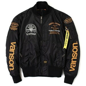 バンソン Mサイズ VS23108W MA-1ジャケット ブラック/イエロー M VANSON MA-1 JACKET (2023-24秋冬モデル)