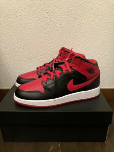 NIKE ナイキ　エアジョーダン1 ミッド　GS25cm AIR JORDAN MID ブラック　ファイヤーレッド　