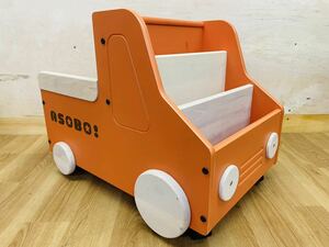 Nara departure ASOBO! truck type toy box orange wooden book@ establish attaching secondhand goods Kids for children goods with casters . runs toy box direct pick ip possibility 