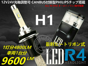 【CANBUS付】PHILIPSチップR4新型両面発光 ヒートリボン式 LEDヘッドライト/フォグ12V/24V H1 大光量合計9600LM 6000K