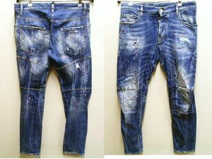 ◇即決[48]DSQUARED2 15SS TIDY BIKER JEAN ピンク ペンキ S74LA0737 ストレッチ デニム スリム バイカー パンツ■5063