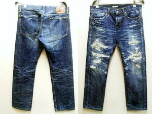 ◇即決[W32]ETERNAL 53571 タイト ストレート リペア ダメージ クラッシュ リメイク 14.5oz ビンテージ加工 デニム パンツ■5390