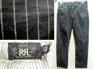 ◇即決[W30]RRL 黒タグ 一ツ星 ウォバッシュ ストライプ WABASH BUCKLE BACK バックルバック シンチバック 尾錠 グレー パンツ■5420